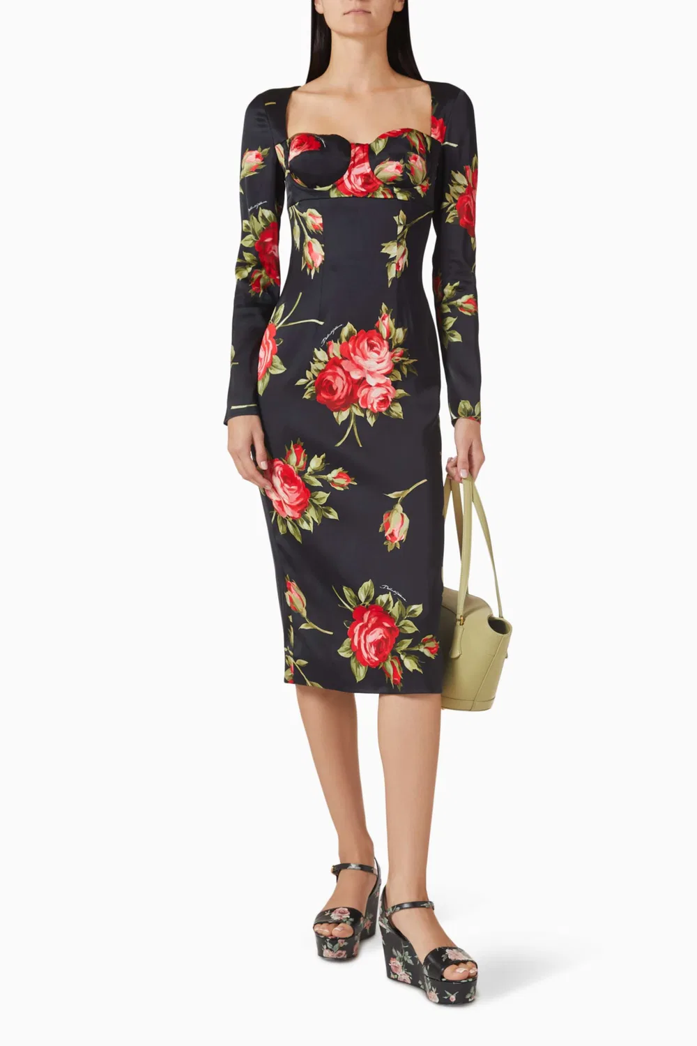 Платье с принтом роз с длинным рукавом Dolce & Gabbana — фото 2