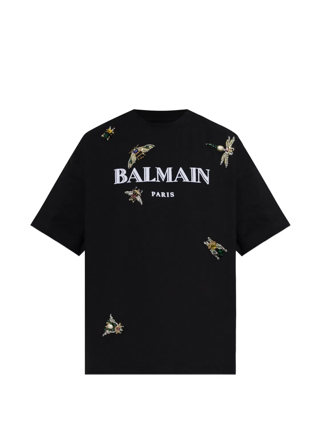 Футболка с логотипом и отделкой кристаллами Balmain, черный