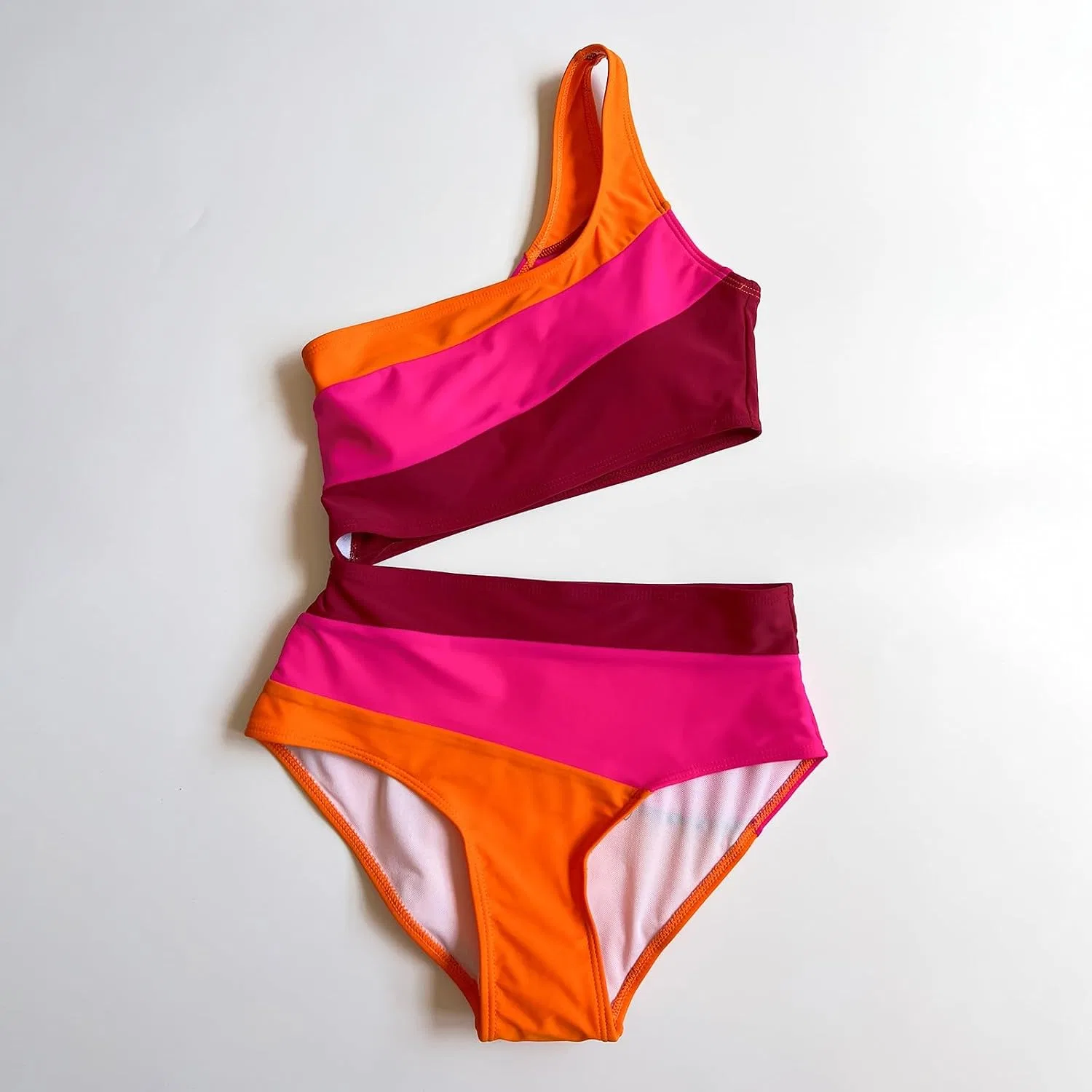 Женский купальник с вырезом и цветными блоками Generic, Pink — фото 4