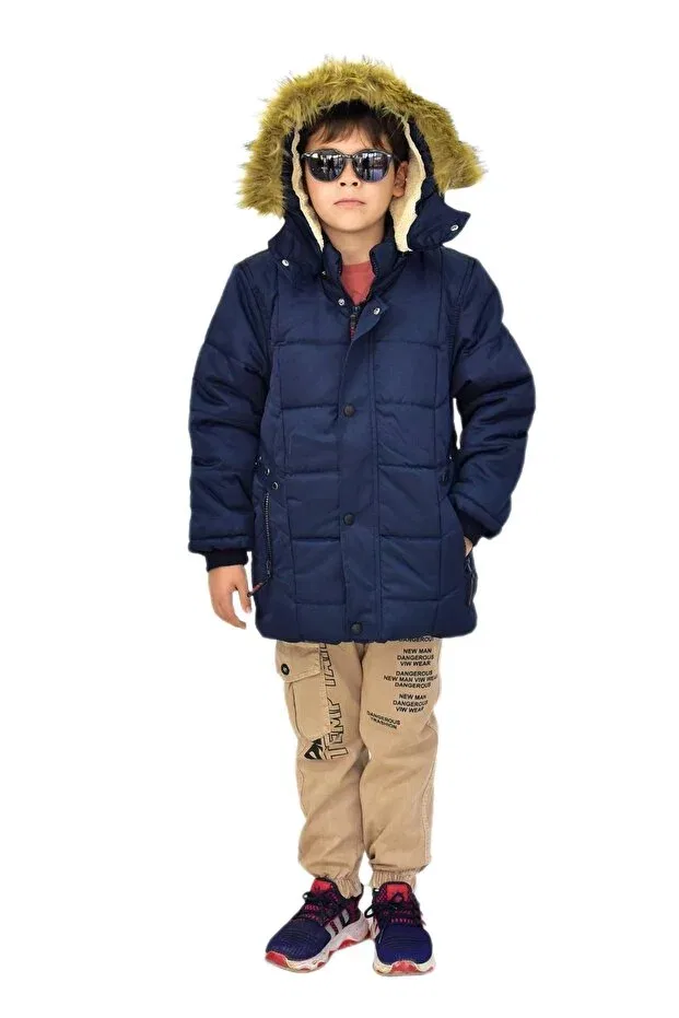 Детское пальто с капюшоном для мальчиков хлопковое bs-2014 Baglan, Navy Blue