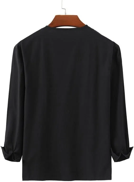 Мужская хлопковая рубашка с кружевной шнуровкой Renaissance Pirate Viking Tunic, Black — фото 3