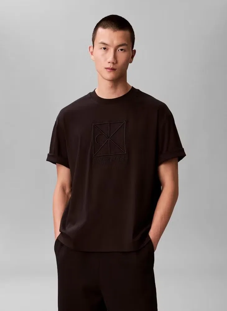 Футболка с вышитым логотипом, свободная, Calvin Klein, черный