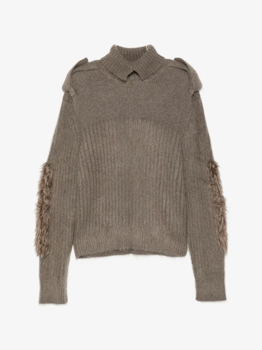 Свитер с погонами и отделкой из искусственного меха BURBERRY, бежевый