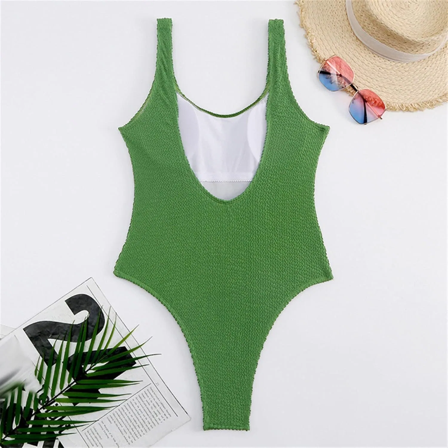 Женский слитный купальник с завышенной талией модели Wrap Tie Back, Army Green — фото 4
