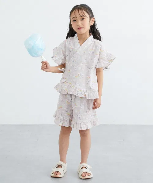 Детское кимоно для девочек с фриллами, модель Frill Jinbei Suit QUNTSTYLE, Черное — фото 4