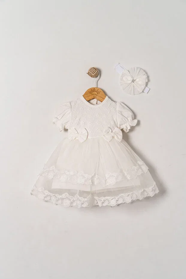 Детское платье для девочек с кружевом Mevlütlük Dress Miniday Baby, Ecru — фото 2