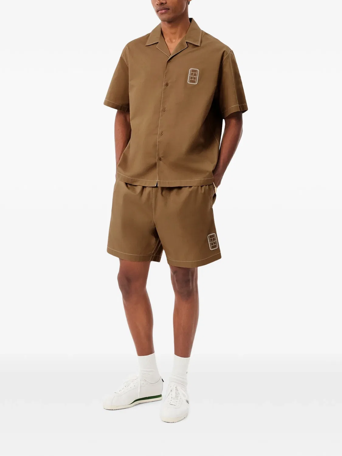 Хлопковая рубашка коричневого цвета Lacoste, коричневый — фото 2