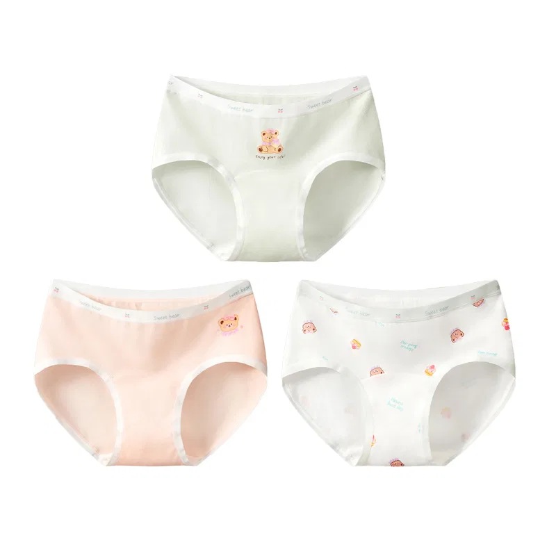Детские трусы для девочек хлопковые 3 шт. Red bean, Light Green White Pink