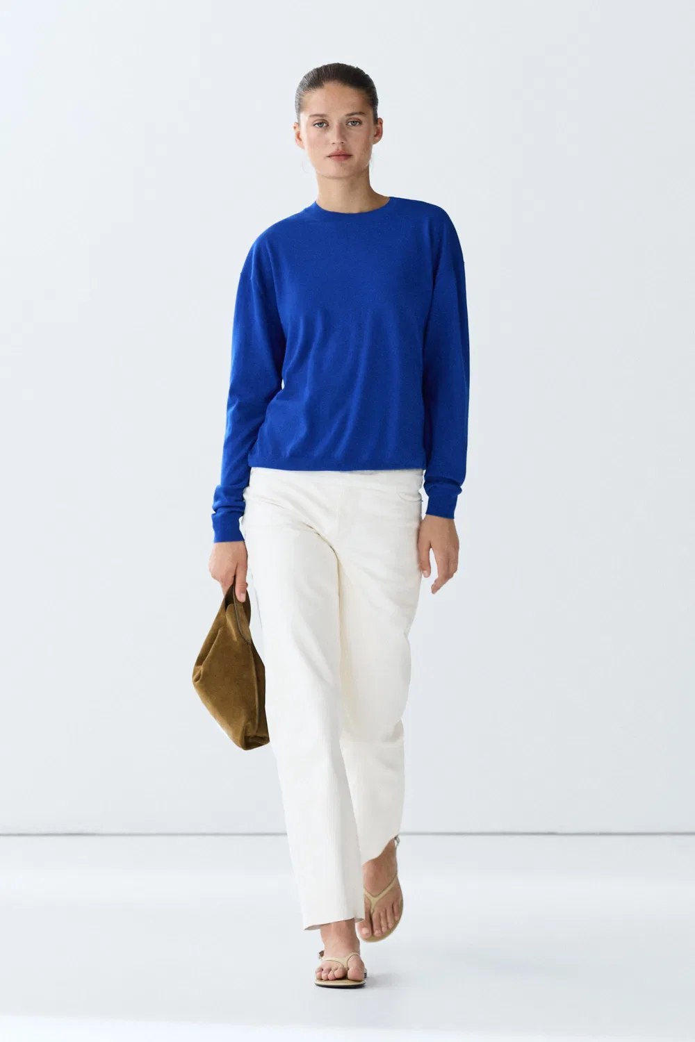 Свитер Massimo Dutti, вязаный, круглый вырез, глубокий синий