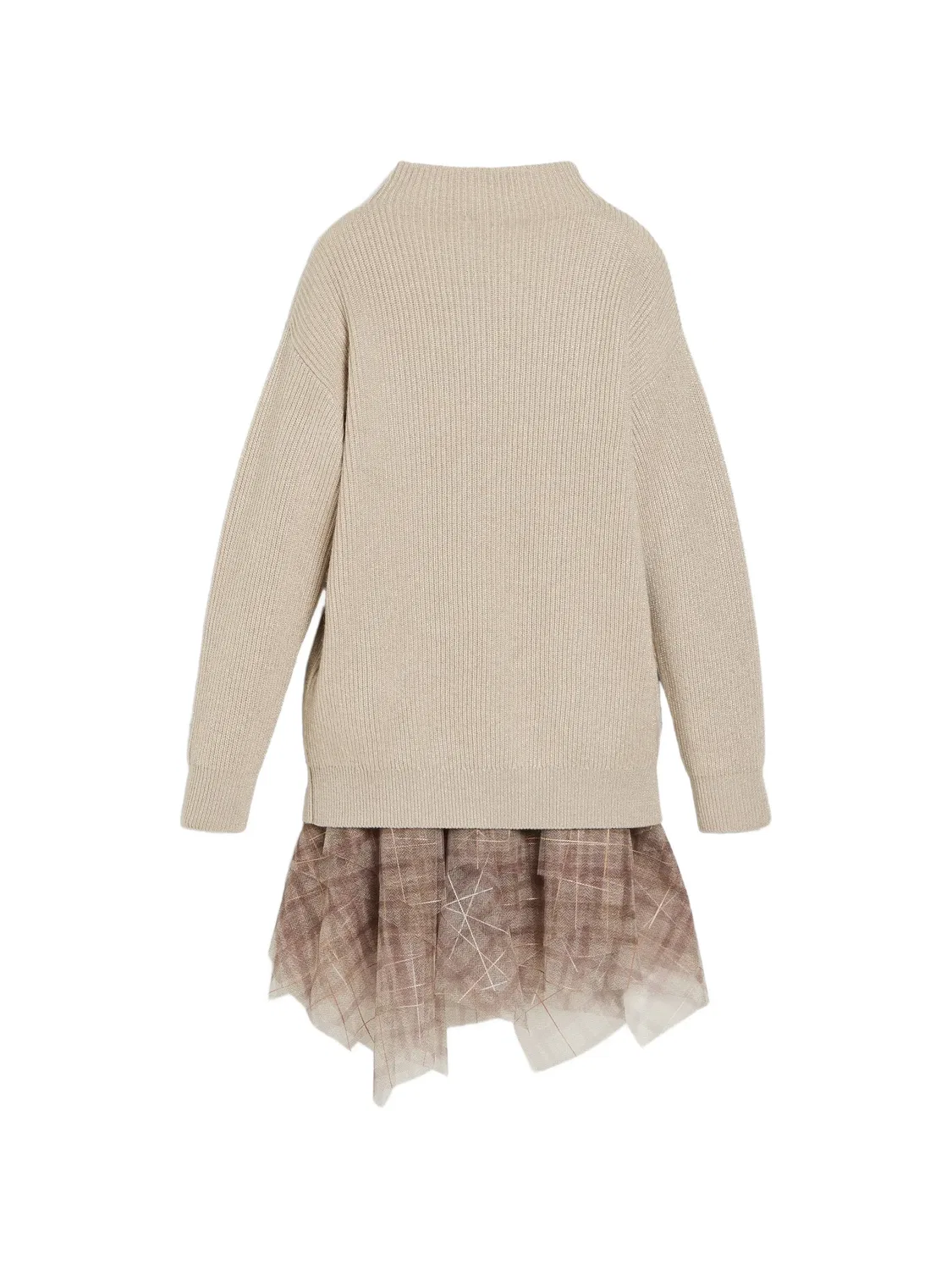 Платье из тюля в клетку Brunello Cucinelli Kids, нейтральные цвета — фото 2