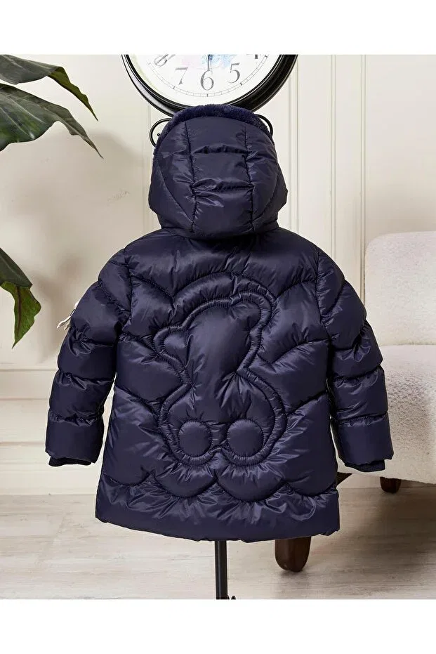 Детское пальто для девочек пуховое с капюшоном Benitto Kids, Navy Blue — фото 2