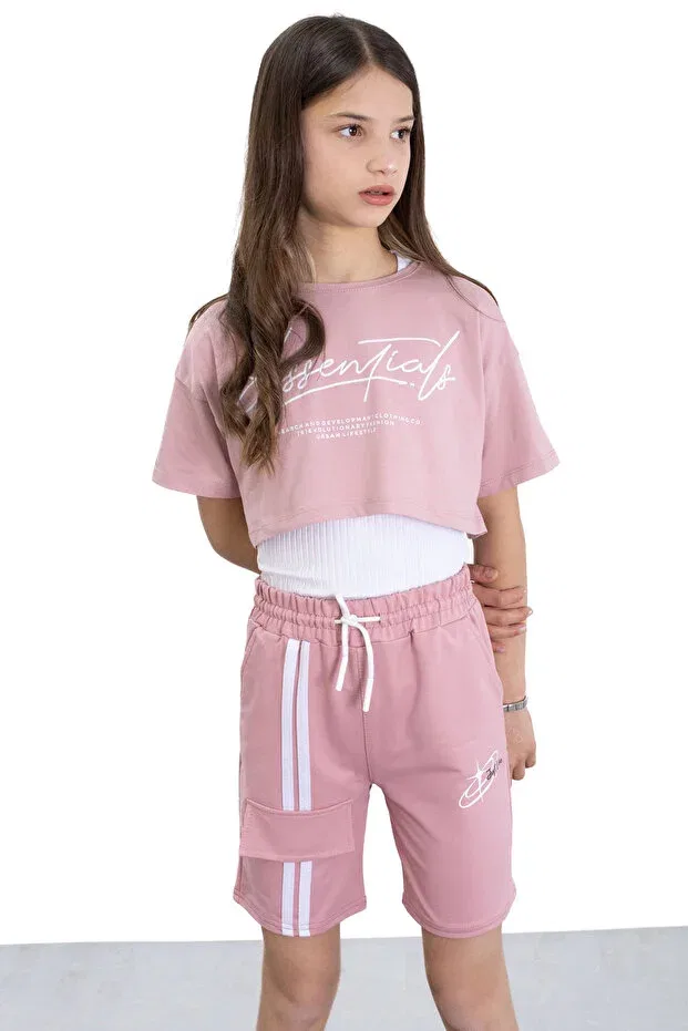 Детские шорты для девочек с принтом Cansın Mini, Dark Pink — фото 2