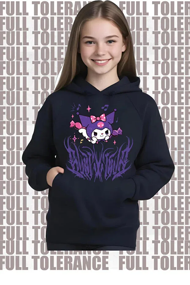 Детское худи для девочек с принтом Y2K Kuromi Printed Sweatshirt Full Tolerance, Flying Black