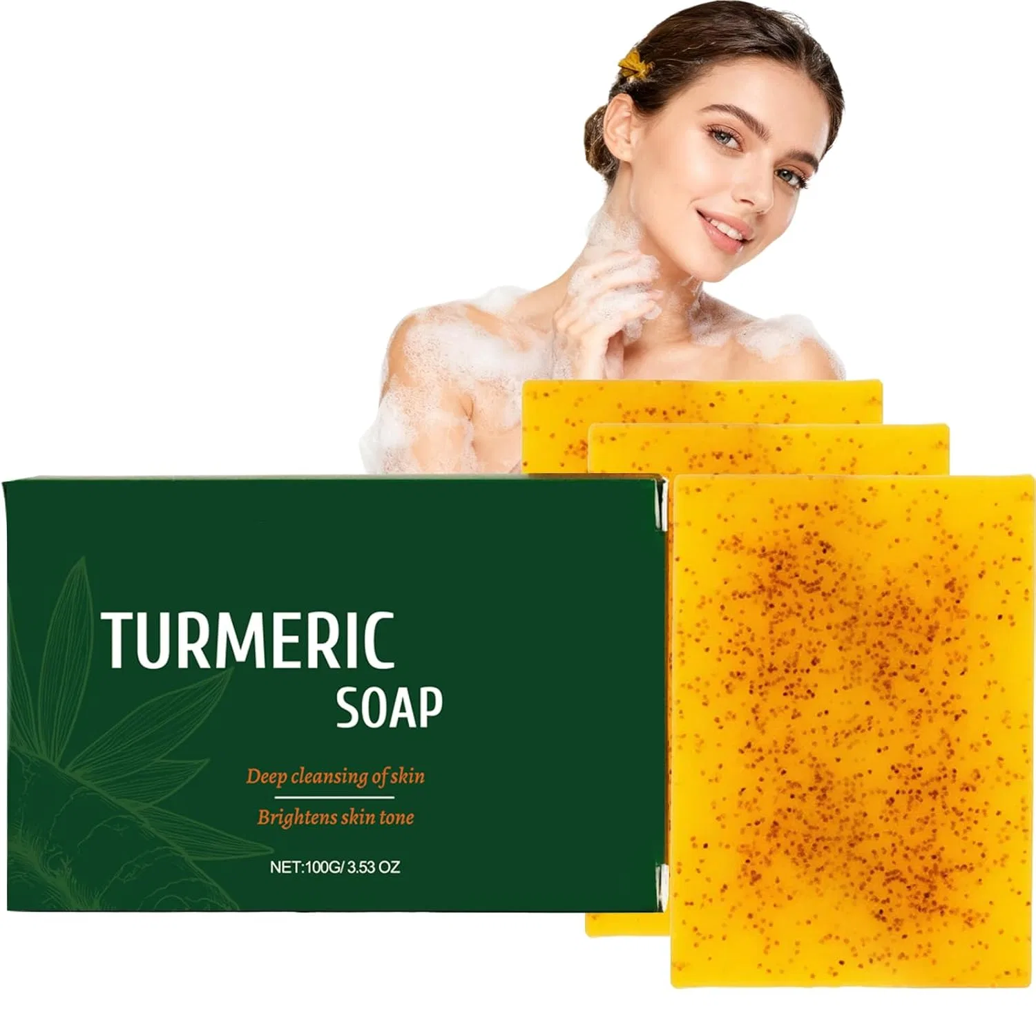 Твердое мыло для лица и тела Turmeric Brightening, Raevior, 3 шт, 100 г