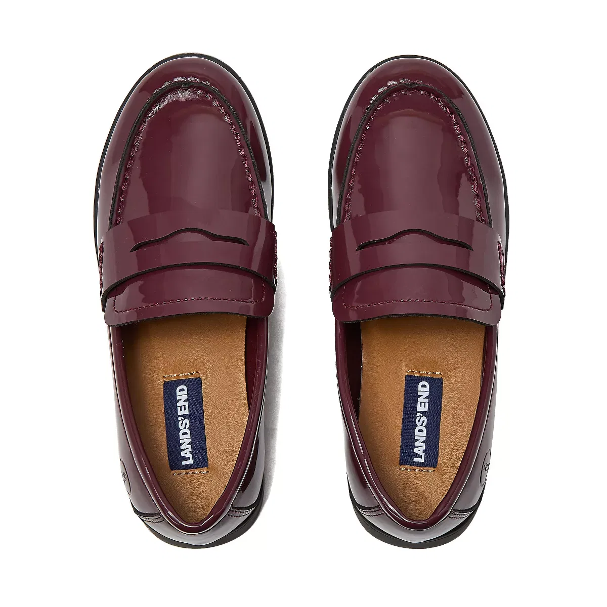 Детские лоферы для девочек без каблука Lands' End, Royal Burgundy Patent — фото 2
