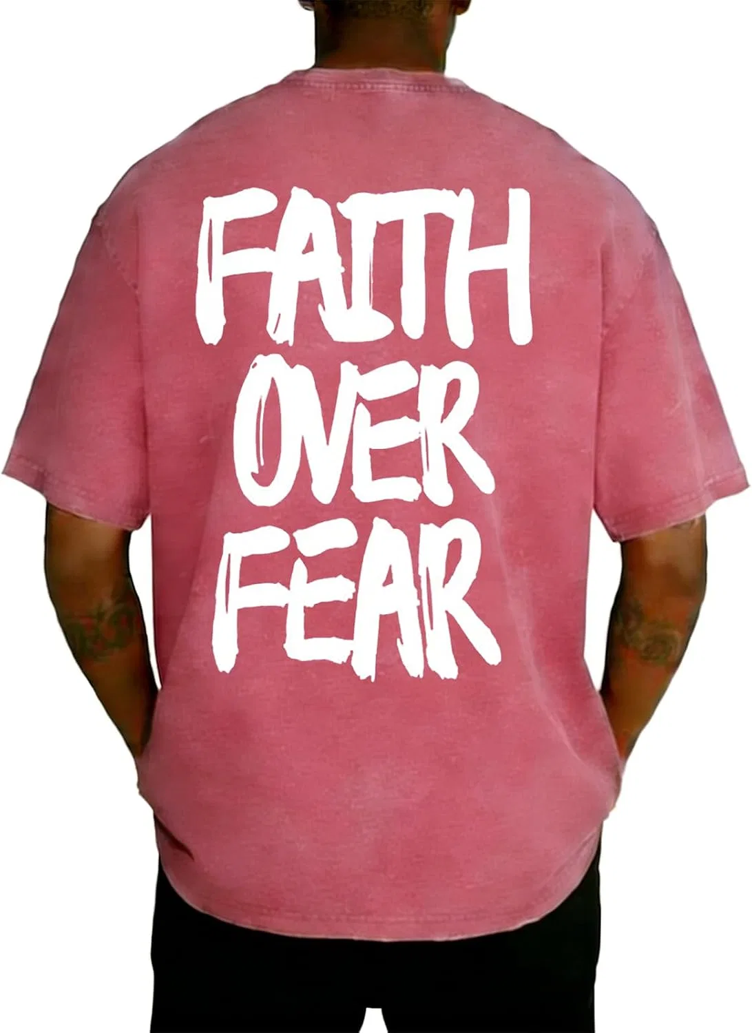 Мужская футболка с принтом Faith Over Fear, розовый — фото 3