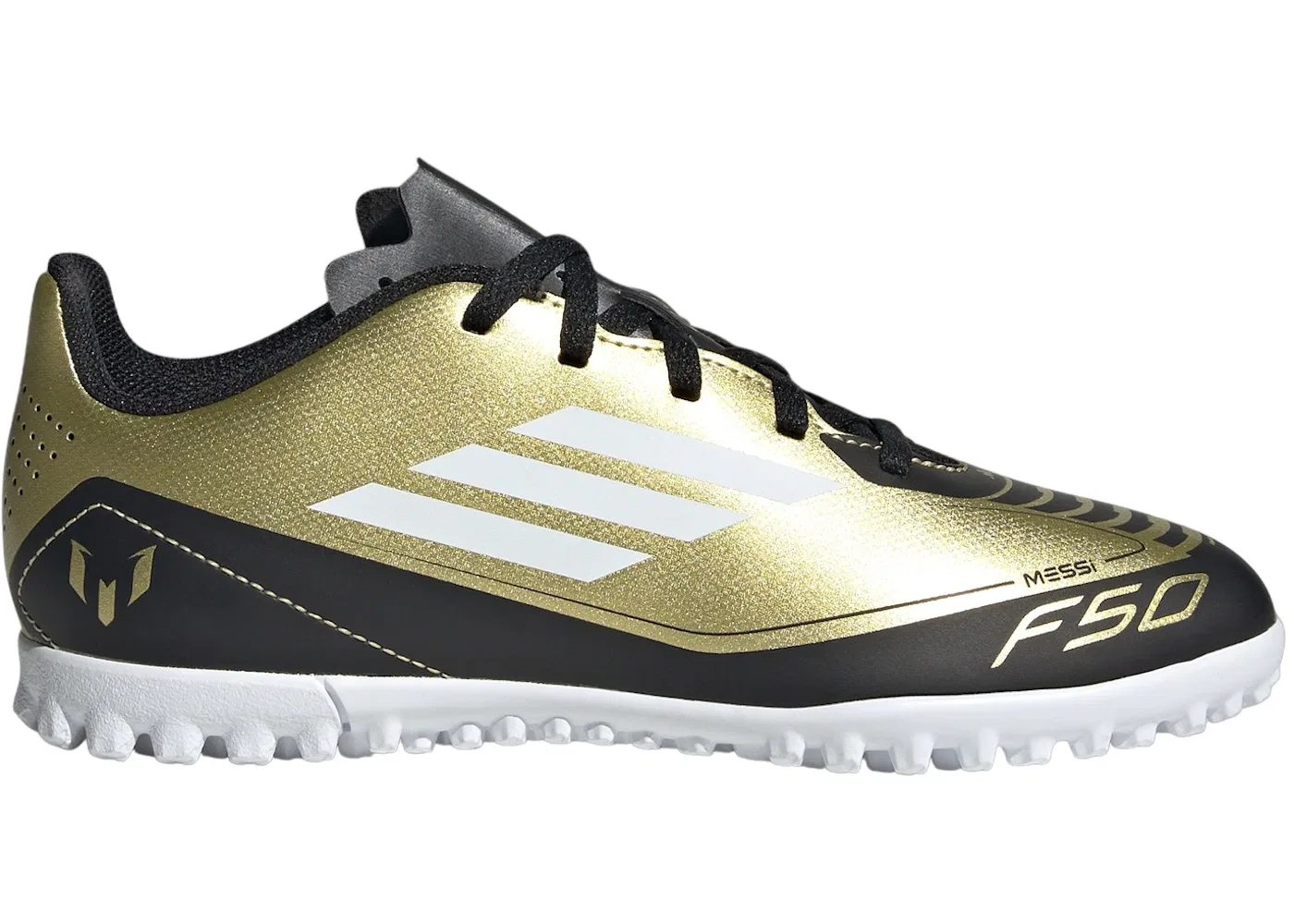 Детские бутсы с шипами Adidas F50 Club Turf, Gold Metallic/Cloud White/Core Black