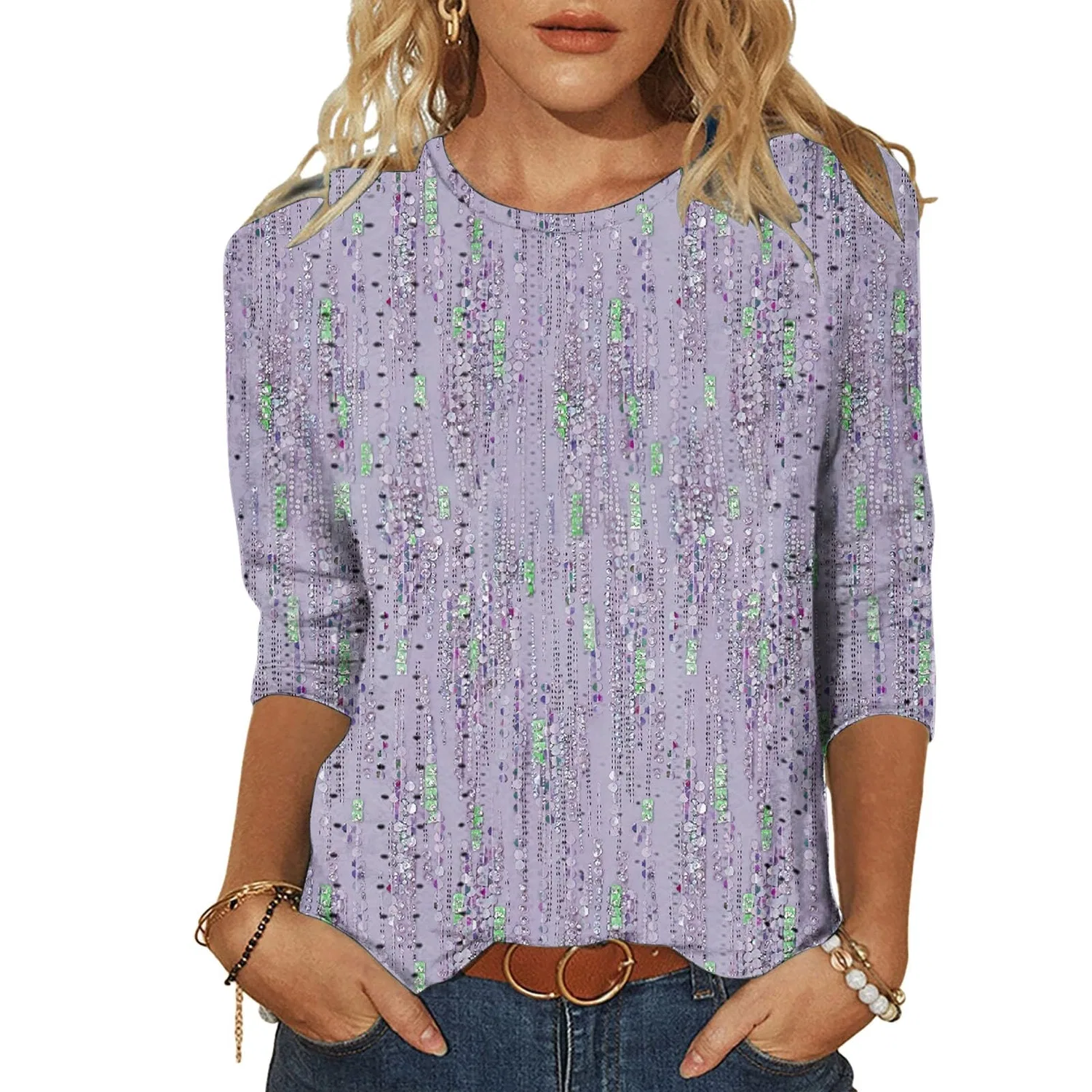 Женская блузка с принтом Plaid Shirt 3/4 Sleeves, B-violet — фото 2