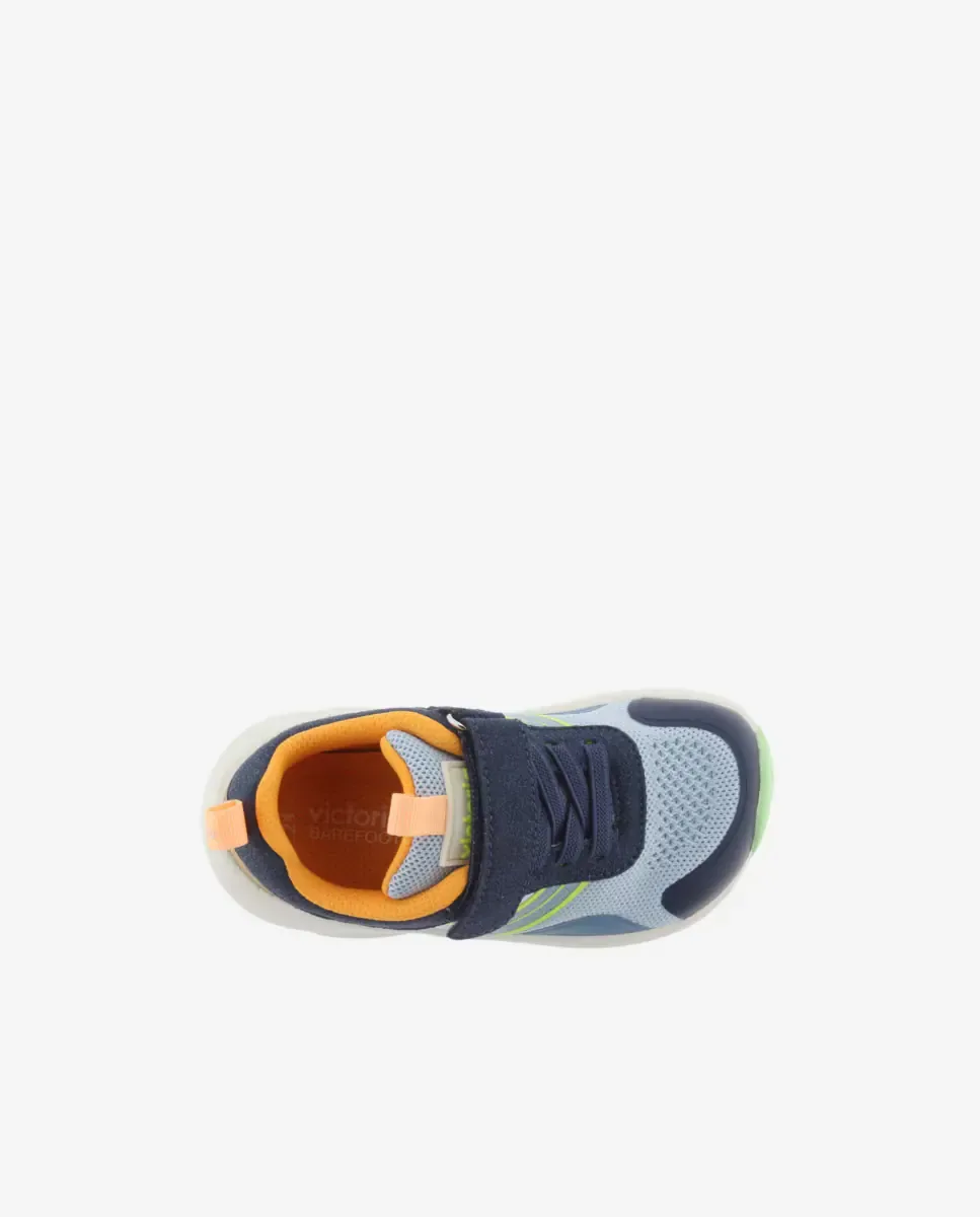 Детские спортивные кроссовки barefoot разноцветные из сетки с липучкой и эластичными шнурками Victoria, синий / зеленый — фото 4