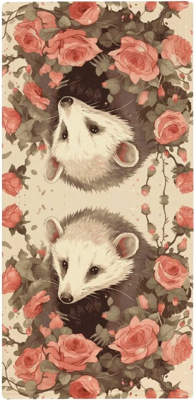 Махровая салфетка с принтом Opossum und Rosen, KLSVTMEA, 1 шт, 72.9x35.1 см