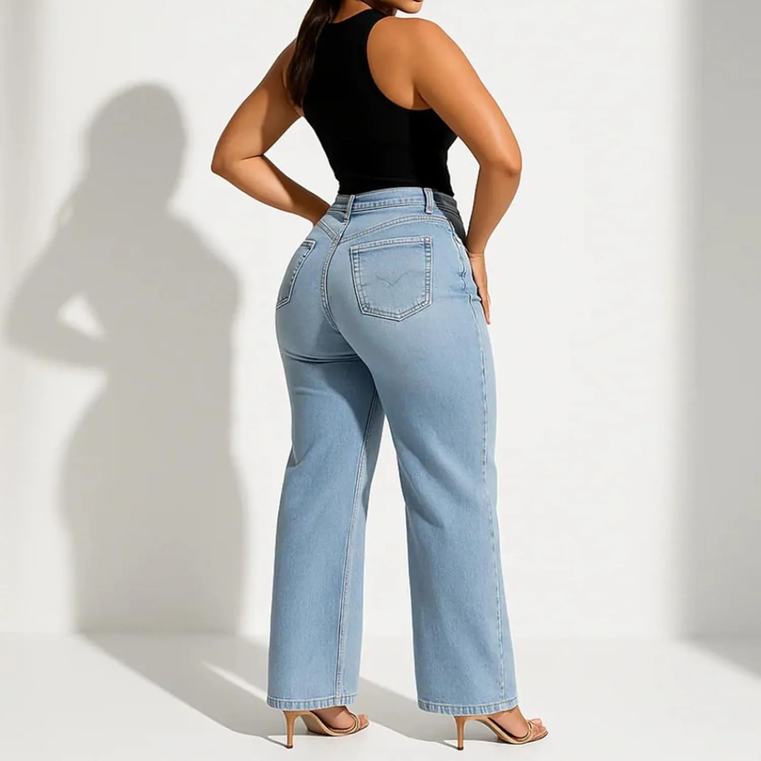 Джинсы женские Mid-Low Rise Stretch с эффектом подтяжки и прямым кроем — фото 4