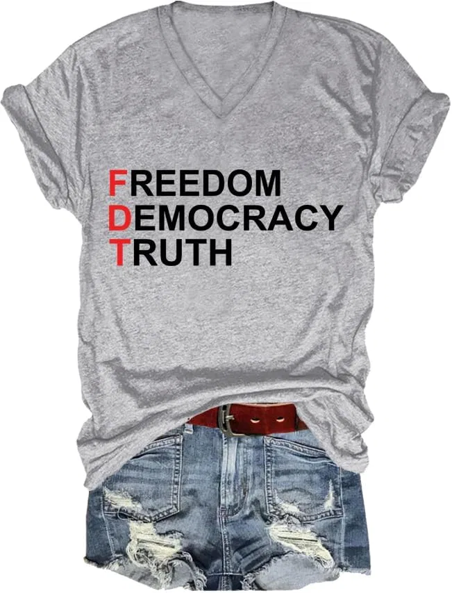 Футболка с принтом Freedom Democracy Truth, Grey