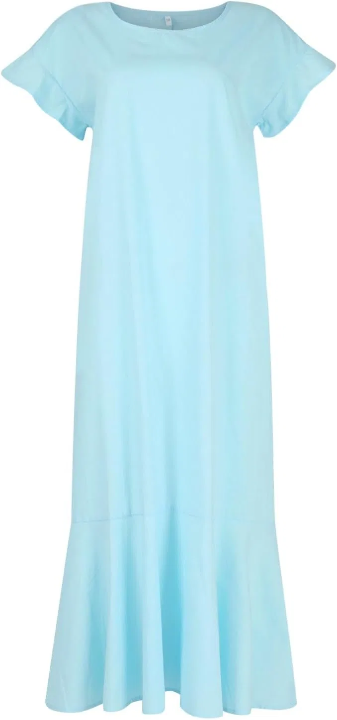 Женское летнее платье макси с V-образным вырезом Cotton Linen, Blue — фото 3