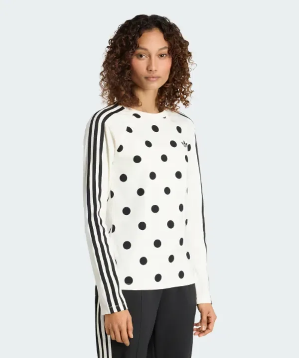Футболка с длинным рукавом Polka Dot Slim Adidas, офф-вайт