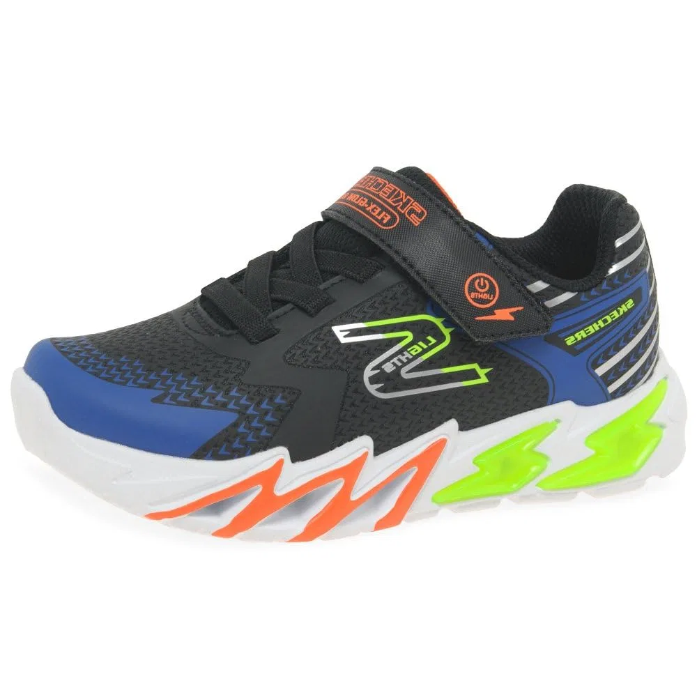 Детские спортивные кроссовки для мальчиков с подсветкой Flex-Glow Bolt Skechers, Black Synthetic Textile Blue Lime Now