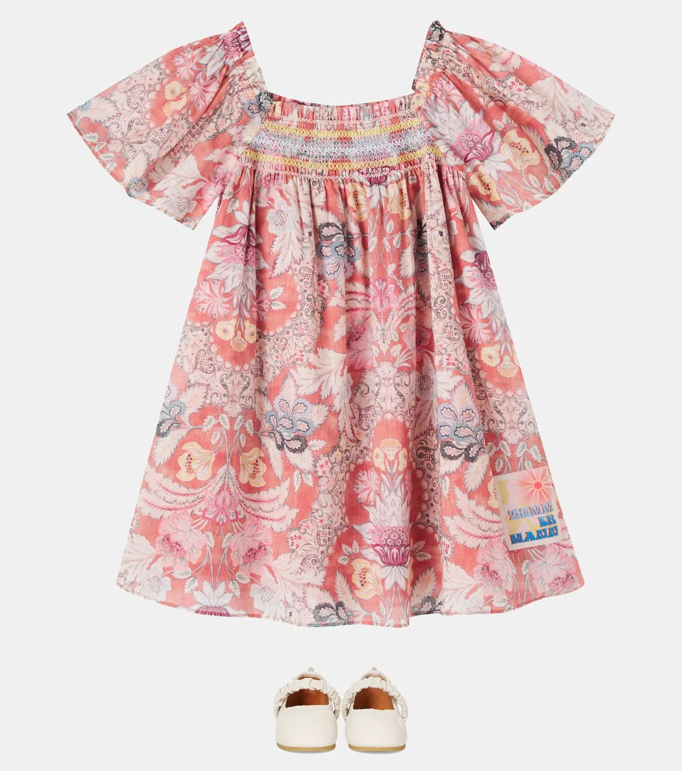 Нарядное платье с цветочным принтом Zimmermann Kids, розовый — фото 2