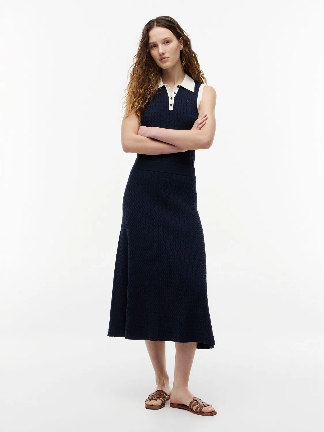 Юбка миди А-силуэта вязаная, модель Cable Knit Relaxed A-Line Tommy Hilfiger, синий — фото 3