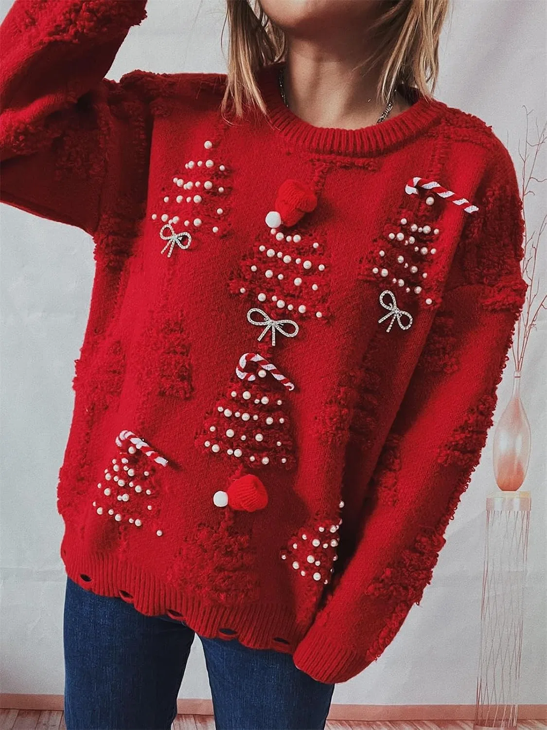 Женский свитшот с принтом Cozy Festive Christmas Knit Oversized Snowflake — фото 2