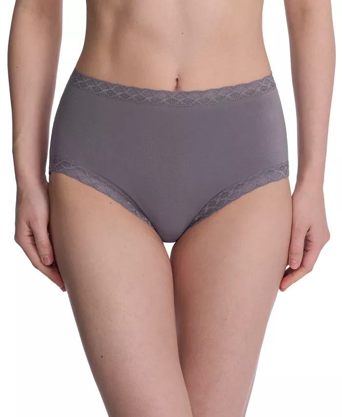 

Трусики-брифы из хлопка с высокой посадкой и кружевной отделкой Bliss 755058 Natori, серебряный