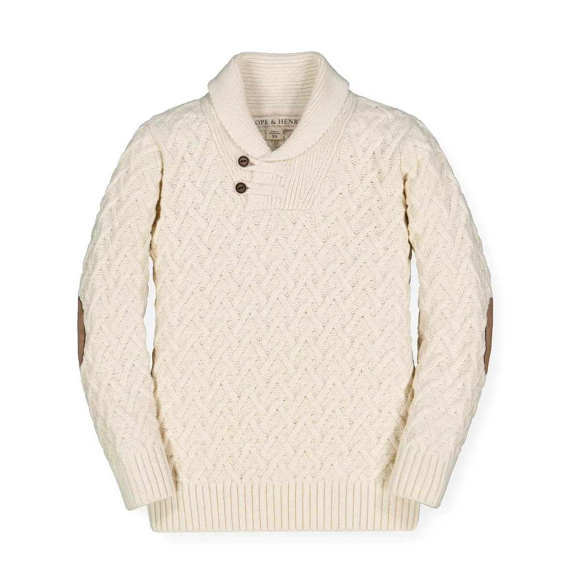 Детский джемпер с шальным воротником на пуговице Hope & Henry, Ivory Herringbone Cable