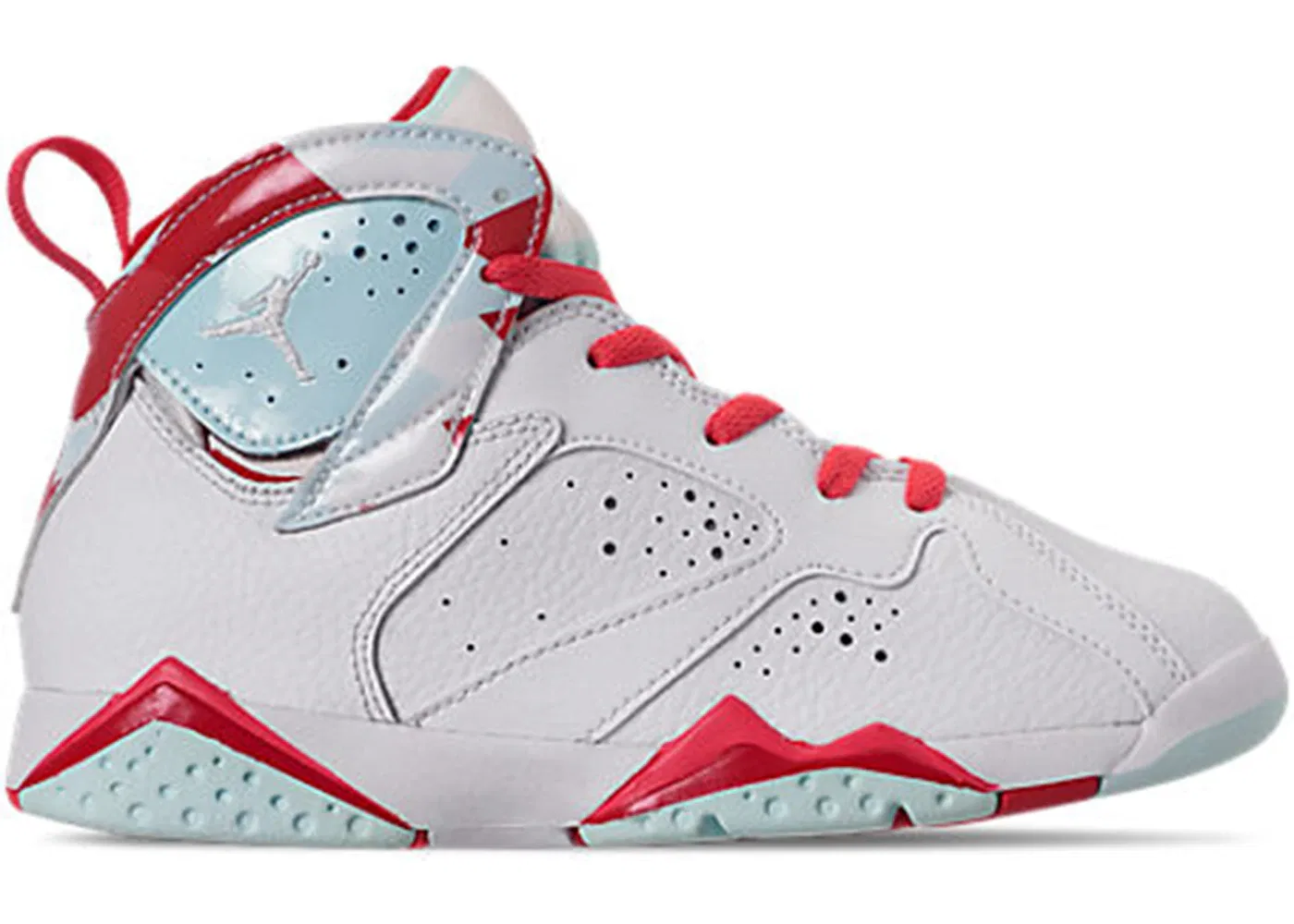 Детские кроссовки Lifestyle с длинным шнурком Jordan 7 Retro Jordan, White/White-Topaz Mist-Ember Glow-Gym Red