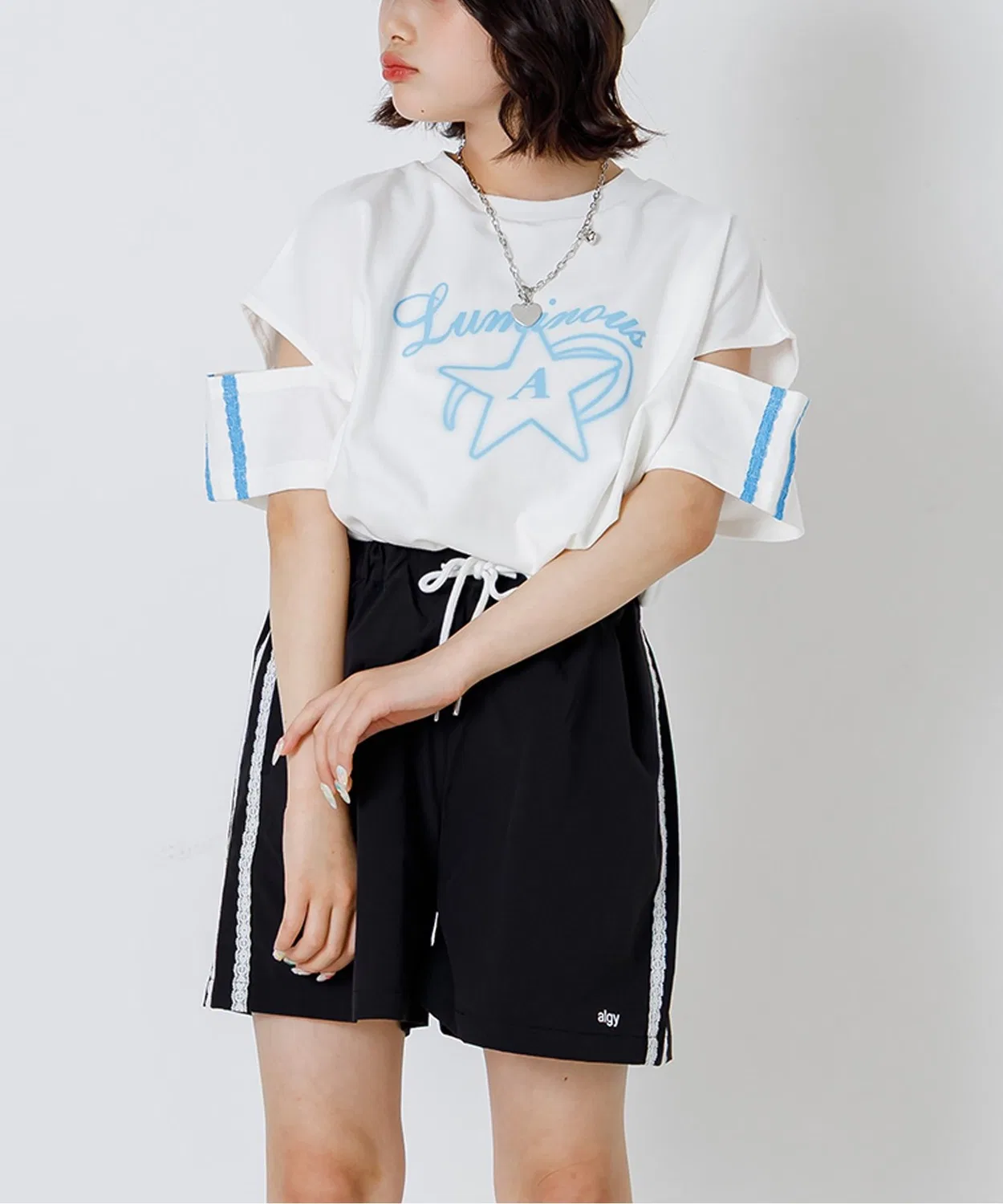 Детский комплект из футболки и шорт с кружевом, модель algy, Off White