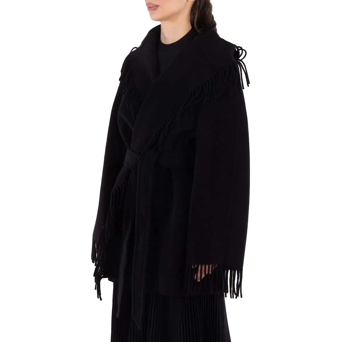 Пальто-карди женское с капюшоном и бахромой Balenciaga, Black