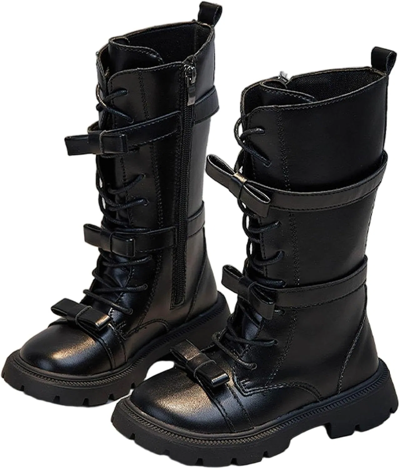 Детские сапоги для девочек с боковой молнией и рифленой подошвой Princess Tall Shoes, Black