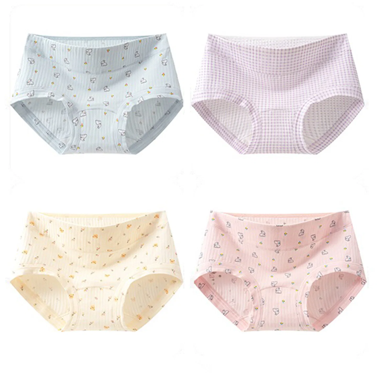Детские трусы-боксеры с принтом Red bean, 4 Blue Bunnies + Purple Diamond Pattern + Yellow Bear + Pink Bunny