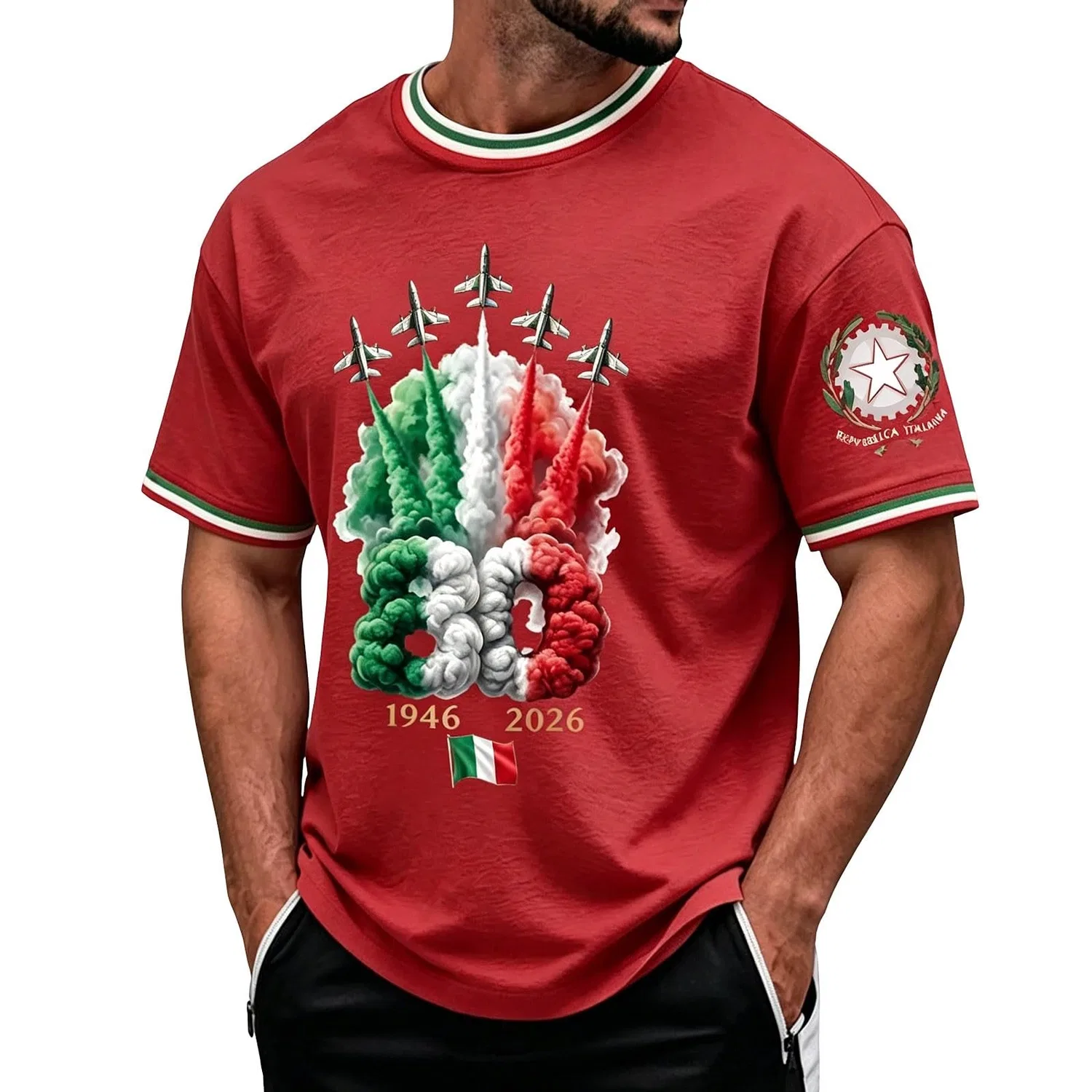 Мужская футболка с принтом Italian Liberation Day Commemorative, C-rosso