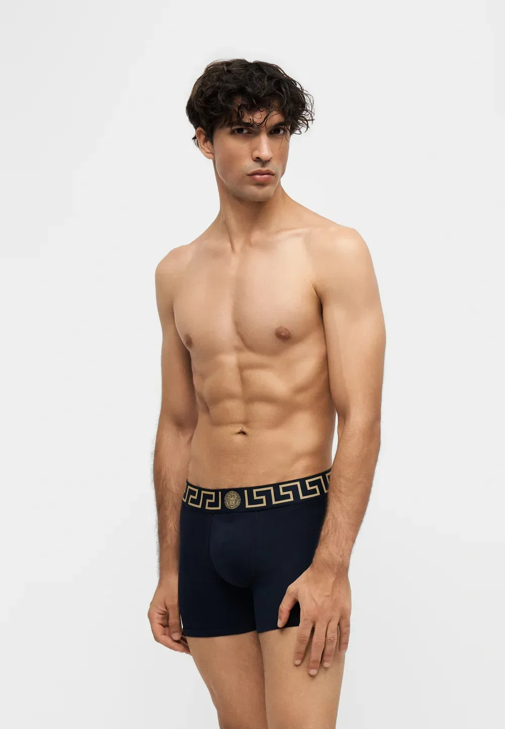 Длинные трусы-плавки с логотипом Topeka - трусы Versace, Blue/Gold-Coloured