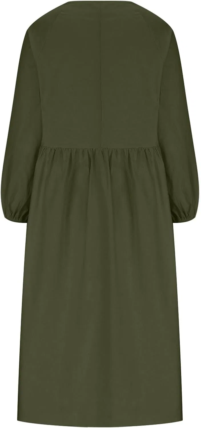 Женское плюс-сайт туническое платье свободное макси, Army Green — фото 3