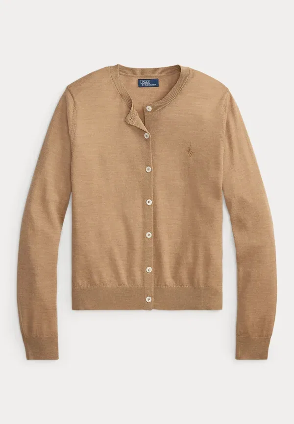 Кардиган шерстяной Merino wool crewneck cardigan Polo Ralph Lauren, Collection Camel Melange — фото 4