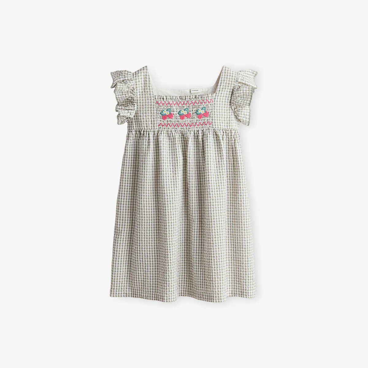 Хлопковое платье в клетку малинового цвета с вышивкой, 2-10 лет H&M Adorables, зеленый/хаки