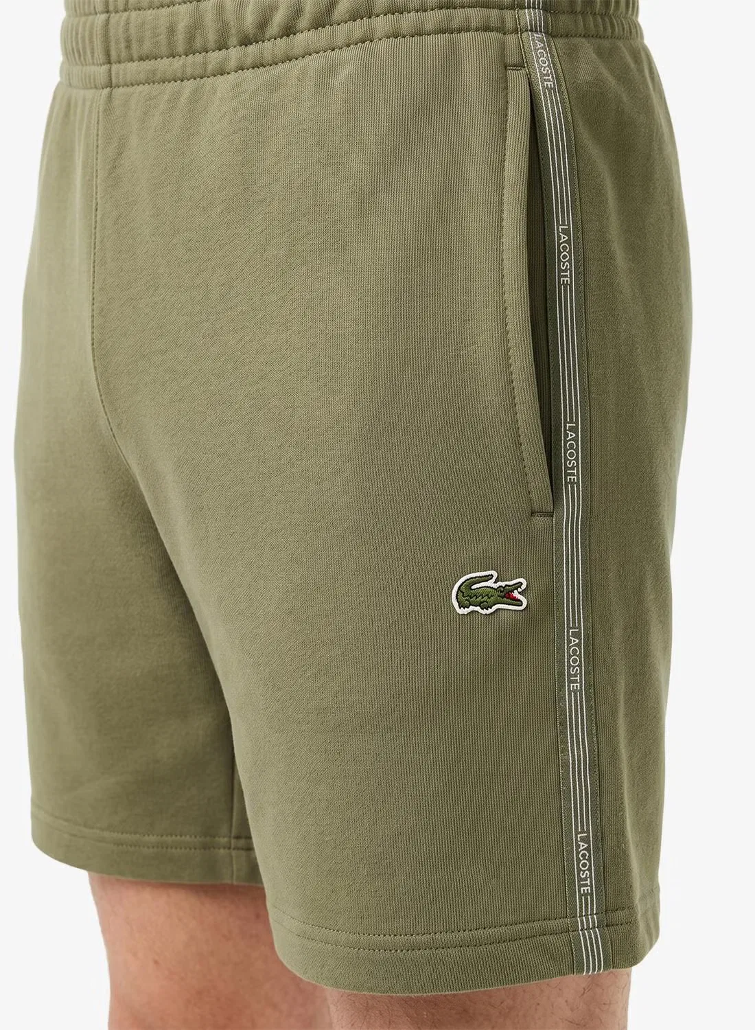 Шорты из флиса с полосатым поясом Lacoste, хаки — фото 3