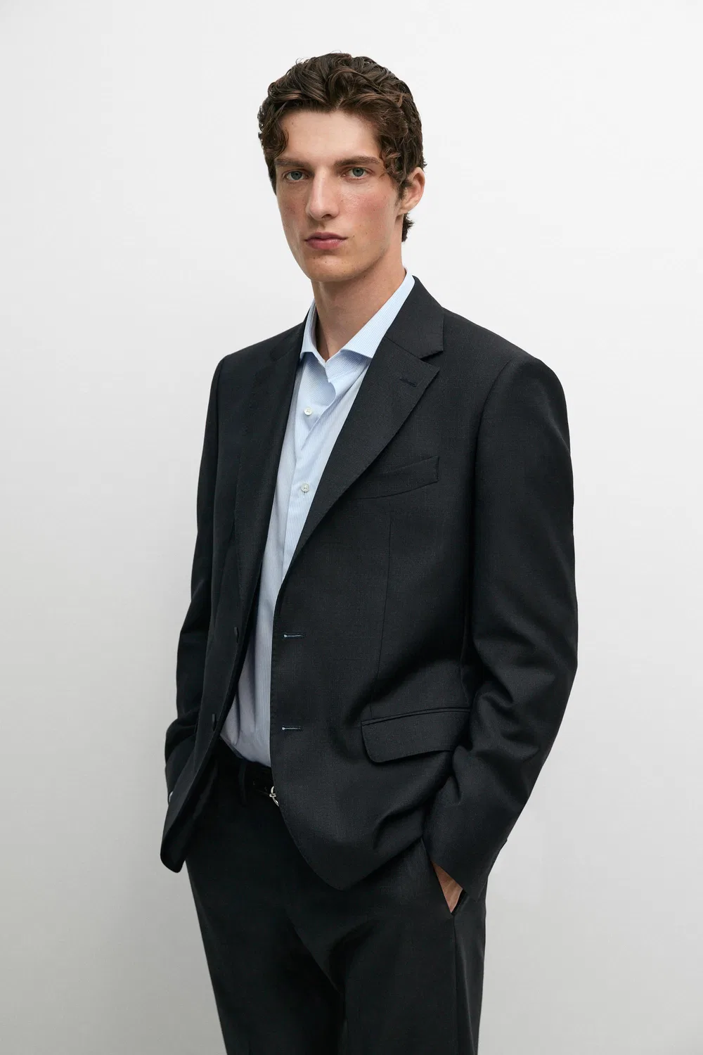 Пиджак Massimo Dutti, мужской, шерстяной, темно-синий — фото 3