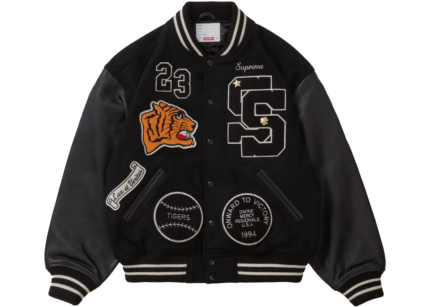 Мужская куртка-бомбер с принтом Tiger Varsity Jacket Supreme, Black