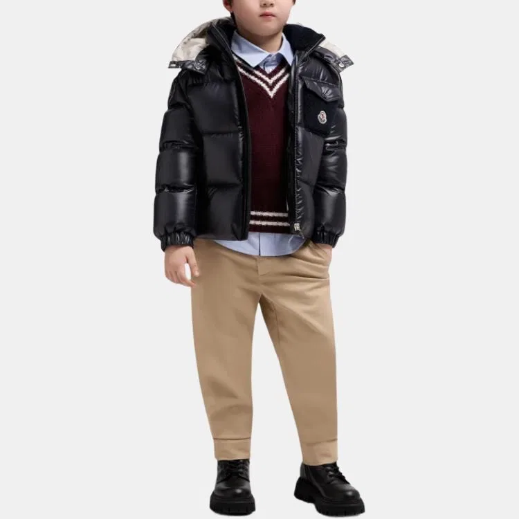 Детская куртка пуховик с капюшоном, съемный, Moncler, Night Blue — фото 4