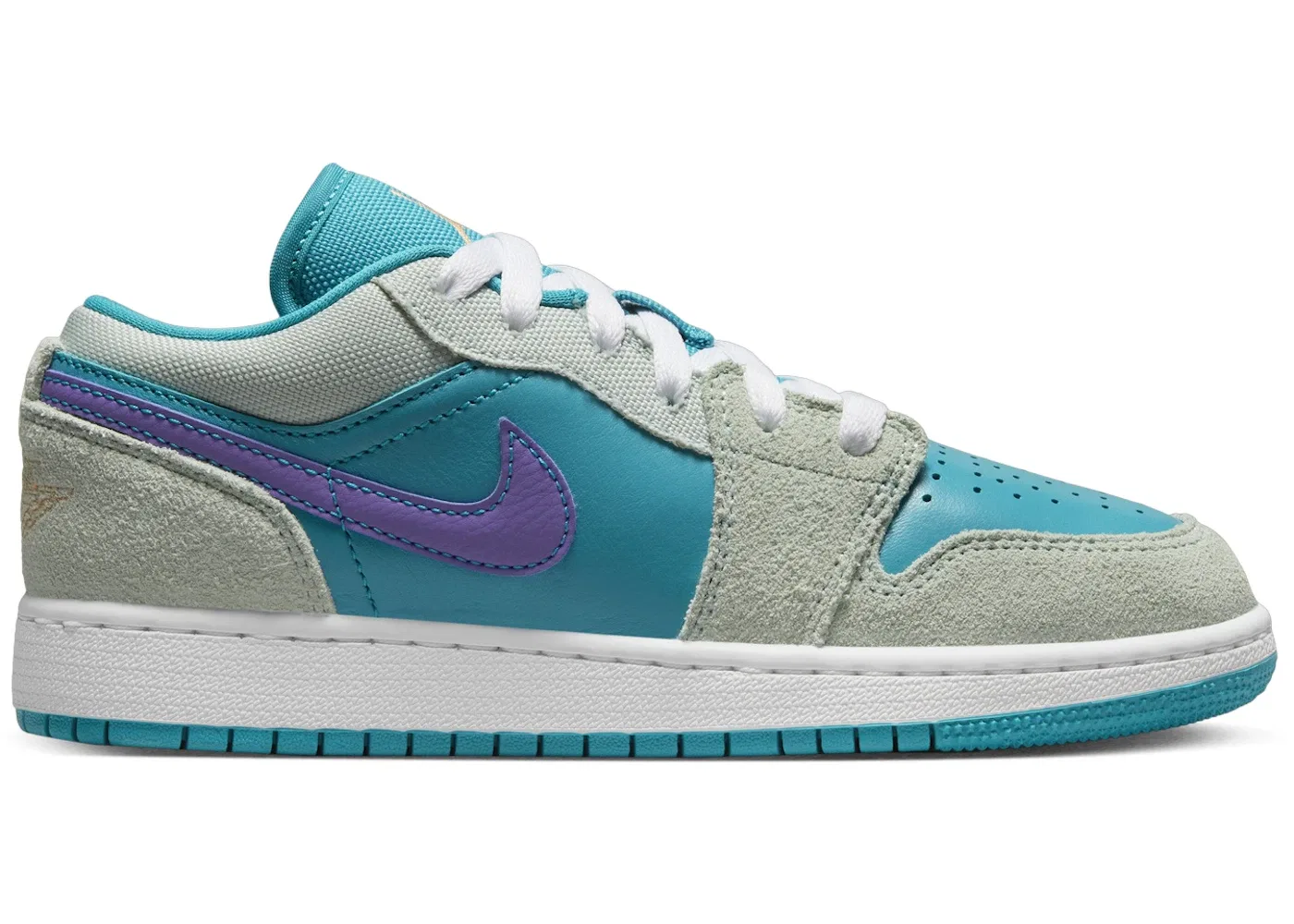 Детские кроссовки для мальчиков с низким верхом Jordan 1 Low SE Jordan, Pistachio Frost/Aquatone/Psychic Purple/Celestial Gold