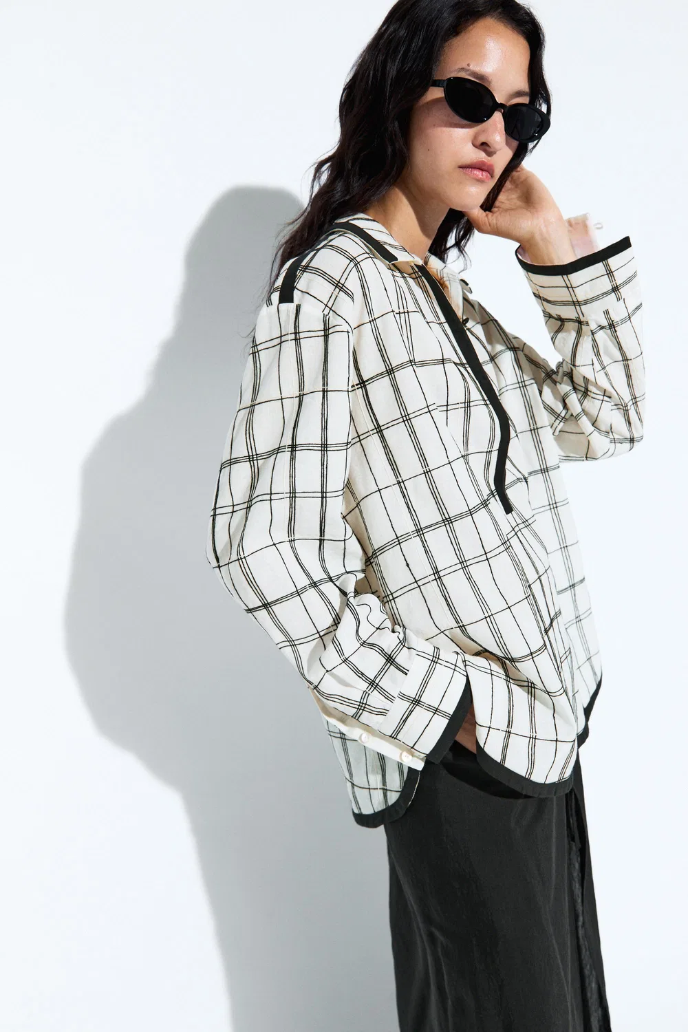 Рубашка Massimo Dutti Cotton Blend Check, белый/черный — фото 4